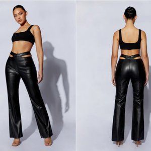 MESHKI- Callie Faux Leather Cut Out Side Straight Leg Pant